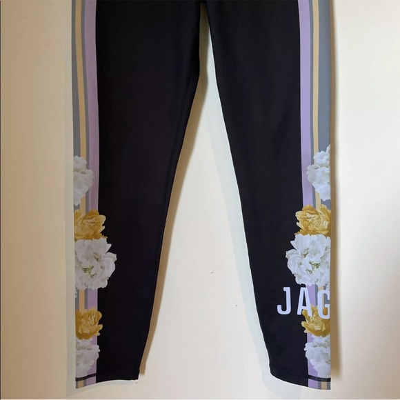 Ladies JAGGAD Leggings Activewear Black Floral Size L Large (12) Gym Coin Pocket - Picture 2 of 7
